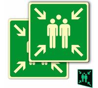Ashoaza Señal luminiscente emergencia PUNTO DE REUNION en PVC 20x20cm, Señal de evacuación punto de asistencia de emergencia, (paquete de 2, Punto de Encuentro)