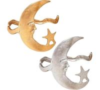 Ashopfun Brazalete de luna y estrella, donde la magia celestial se une a la artesanía terrenal, pulsera abierta con patrón de estrella y luna, pulsera ajustable con diseño de luna y luna, oro y plata