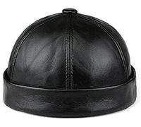 Ashopfun Genuine Leather Skullcap,Winter Fur Beanie Hat,Sailor Cap Hat Beanie,Rolled Cuff RetroBrimless Genuine Leather Beanie, Hat for Man (Black-XL)