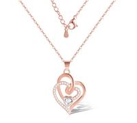 ASH'S CHOICE Damen Halskette Herz Ketten 925 Sterling Silber Gold Roségold Silber Halsketten mit DoppelHerz Liebe Anhänger AAA+Zirkon Strass Halskette für Damen Frauen Mama Muttertag Geschenk