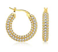 ASH'S CHOICE Pendientes Aro Mujer Oro 14K Lleno Circonita Huggie Pequeños