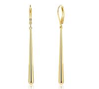 ASH'S CHOICE Pendientes Colgantes Mujer Oro 14K Largos Cono Leverback Liso