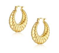 ASH'S CHOICE Pendientes Mujer Oro 14K Aro Trenzado Grueso Huggie Joyería