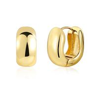 ASH'S CHOICE Pendientes Mujer Oro 14K Aro U Grueso Ancho Liso Gota Huggie