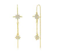 ASH'S CHOICE Pendientes Mujer Oro 14K Colgantes Hilo Estrella CZ Largos