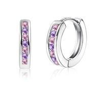 ASH'S CHOICE Pendientes Mujer Plata Aro Circonita Rosa y Violeta Huggie