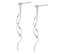 ASH'S CHOICE Pendientes Plata Mujer, Pendientes Colgante e Línea Ondulados, Largos y Brillantes, Aretes de Gota, Hipoalergénicos, Poste de Plata 925, Regalos de Joyería