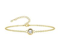 ASH'S CHOICE Pulsera Mujer Oro de Zircon Redondo, Ajustable Pulsera Acero Inoxidable, Chapada en Oro 14K, Pulsera de Amistad, Regalo de Joyería para Mujer Niñas