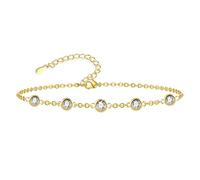 ASH'S Choice Pulsera Mujer Oro de Zircon Redondo, Ajustable Pulsera Tobillera Acero Inoxidable, Chapada en Oro 14K, Pulsera de Amistad, Regalo de Joyería para Mujer Niñas