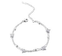 ASH'S CHOICE Pulsera Mujer Plata en Capas Flor Chapada Zirconio Ajustable
