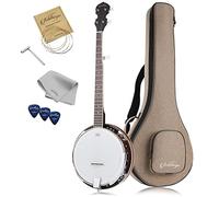 Ashthorpe Banjo de 5 cuerdas, para zurdos, tamaño completo con 24 soportes, parte trasera cerrada, resonador de caoba y afinador de 5º engranaje