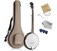 Ashthorpe Banjo de 5 cuerdas, tamaño completo con 24 soportes, parte trasera cerrada, resonador de caoba, afinador 5º engranado, bolsa acolchada