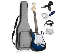 Ashthorpe - Guitarra eléctrica de 39 pulgadas (azul y blanco), kit de guitarra de tamaño completo con bolsa acolchada, barra de trémolo, correa, cuerdas, cable, gamuza, púas
