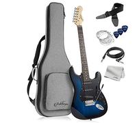Ashthorpe - Guitarra eléctrica de 39 pulgadas (azul y negro), kit de guitarra de tamaño completo con bolsa acolchada, barra de trémolo, correa, cuerdas, cable, gamuza, púas