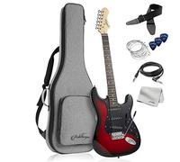 Ashthorpe - Guitarra Eléctrica de 39 Pulgadas, Rojo y Negro, Kit Completo con Bolsa Acolchada, Barra de Trémolo, Correa, Cuerdas, Cable, Gamuza, Púas