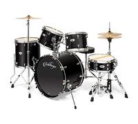 Ashthorpe Juego de batería para adultos de 5 piezas de tamaño completo con cabezales Remo y platillos de latón de alta calidad, kit completo de percusión profesional con herrajes cromados, color negro