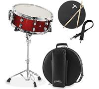 Ashthorpe - Juego de tambor con cabezal Remo (rojo) - Kit para estudiantes principiantes con soporte, bolsa acolchada, almohadilla de práctica, correa para el cuello y palos
