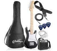 Ashthorpe Kit de guitarra eléctrica para principiantes de 30 pulgadas para niños con amplificador (negro), paquete básico de inicio con bolsa de concierto, cuerdas, correa, púas