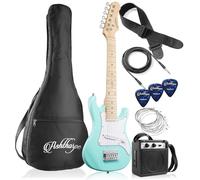 Ashthorpe Kit de guitarra eléctrica para principiantes de 30 pulgadas para niños con amplificador (verde azulado), paquete básico de inicio con bolsa de concierto, cuerdas, correa, púas