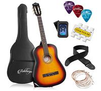 Ashthorpe Paquete de guitarra acústica para principiantes de 38 pulgadas (Sunburst), kit básico de inicio con bolsa de concierto, cuerdas, correa, afinador, tubo de tono, púas