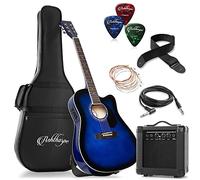 Ashthorpe Paquete de guitarra eléctrica acústica de tamaño completo con amplificador de 10 W, color azul