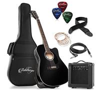 Ashthorpe Paquete de guitarra eléctrica acústica de tamaño completo con amplificador de 10 W, color negro