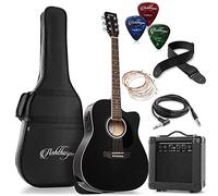 Ashthorpe Paquete de guitarra eléctrica acústica Dreadnought Cutaway de tamaño completo con amplificador de 10 W, color negro