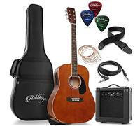 Ashthorpe Paquete de guitarra eléctrica acústica Dreadnought de tamaño completo con amplificador de 10 W, color marrón