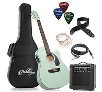 Ashthorpe Paquete de guitarra eléctrica acústica Thinline Cutaway de tamaño completo con amplificador de 10 W, color verde menta