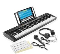Ashthorpe - Piano de teclado electrónico digital de 61 teclas para principiantes, incluye auriculares, micrófono y pegatinas de Keynote