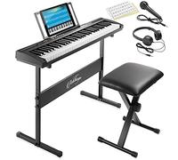 Ashthorpe Teclado electrónico digital de 61 teclas para principiantes, incluye soporte, banco, auriculares, micrófono y pegatinas para teclado