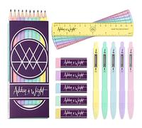 Ashton and Wright - Lápices clásicos HB, reglas de 15 cm, gomas de borrar, Z-Grip Smooth - Juego de 25 colores pastel