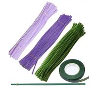 Ashuxxn Juego de ramo de tulipanes violeta, limpiador de pipas de flores, juego de limpieza de pipas para manualidades, 321 unidades en 3 colores para manualidades con cinta adhesiva, cintas de
