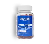 Ashwagandha Gominolas con Extracto Ginseng y Melisa - Apoyo al Estres Ansiedad Relajacion - Naturales sin Gluten Lactosa Veganas - Sabor Naranja 60 Gummies - CHIC & LOVE