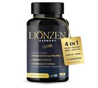 Ashwagandha KSM-66® 600mg | 4 en 1: Calma, Descanso, Ánimo y Digestión | Apoyo Estrés y Cortisol | +14 Ingredientes con Triptófano, Magnesio, Griffonia, Probióticos y Prebióticos | LIONZEN HARMONY