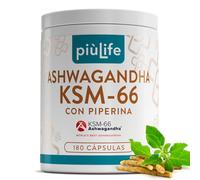 Ashwagandha KSM-66 600mg PiùLife, 180 Cápsulas, Extracto De Raíz Withania Somnifera 5% Withanólidos, Ashwagandha Con Pimienta Negra, Estrés Y Bienestar Mental, De Agricultura Ecológica