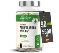Ashwagandha KSM-66 | Bio Ashwagandha Cápsulas 5500 mg | 3 Meses - 1 al Día | Bajar el Cortisol | 550 mg Ashawanda Concentrada KSM 66-10x Más Fuerte | VitaBright Asawanda