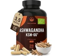 Ashwagandha KSM-66® Ecológica - 210 Cápsulas (3,5 Meses) - 600mg Extracto Alta Potencia - Withania somnifera (Ginseng indio auténtico) - Vegano - TRUE NATURE