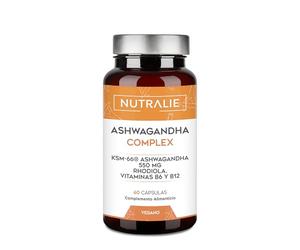 Ashwagandha KSM-66 - Rhodiola Rosea Vit B6 B12 - Ginseng Indio BIO-disponible con 5% de Whitanólidos y Vitaminas B6 y B12-60 Cápsulas Veganas Nutralie