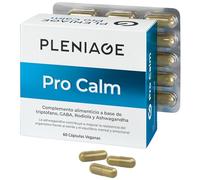 Ashwagandha, L-Triptofano, GABA y Rhodiola - Suplemento Natural para Estrés y Ansiedad, Apoyo cortisol, Ánimo y relajación, 60 cápsulas veganas y sin gluten - Pleniage Pro Calm
