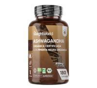 Ashwagandha Orgánica 605mg, 180 Cápsulas para 6 Meses - Con Pimienta Negra