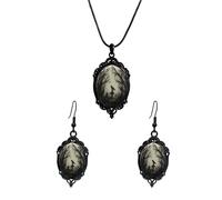 Asiamist Juego de aretes de Halloween, collar gótico, murciélago, bruja, camafeo, aretes vintage de cristal, collar gótico victoriano, joyería de Halloween para mujer, Talla Normal, Metal, No es una