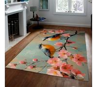 Asian Style 80x150cm Alfombra For dormitorio Japanese Machine lavable Alfombrilla Romantic Pink Cherry Blossoms Cute Bird estampado Tapete Soft pelo corto Floor retro with antideslizante Backing