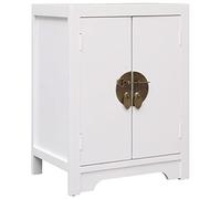 Asian Style Nightstand White Paulownia Wood 38x28x52 cm with 2 Doors, Elegant Chinese Gold Accents, Sturdy MDF Surface for Bedroom or Living Room, Easy Assembly Home Decor Furniture