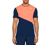 Asics 2041A088 801 Camiseta Club M SS para Hombre, Flash Coral/Peacoat, Talla S