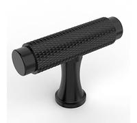 Asidrama Paquete de 10 pomos moleteados para gabinete de cocina, color negro mate, pomos para cajones de un solo agujero para gabinete, barra en T para armario de cocina, armario