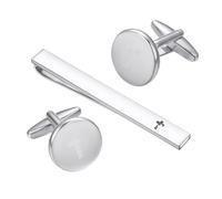 Asienice Juego de gemelos y clip de corbata para hombre, diseño de cruz grabada, accesorios de traje occidental, joyería