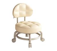 Asiento bajo con respaldo, taburete multiusos de piel sintética para salón, biblioteca y garaje, reposapiés de pedicura con polea de limpieza, color beige