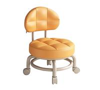 Asiento bajo rodante naranja con respaldo, reposapiés de piel sintética, taburete multiusos de limpieza y pedicura para salón, hogar, biblioteca y garaje