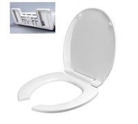 Asiento comercial del inodoro frontal abierto con cubierta, plástico, asiento redondo de inodoro suave, liberación rápida, blanco 35.5 * 40 cm, redondo